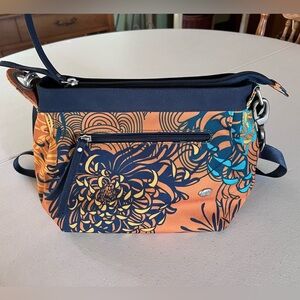 Haiku Floral Printed Crossbody Bag - Orange & Navy